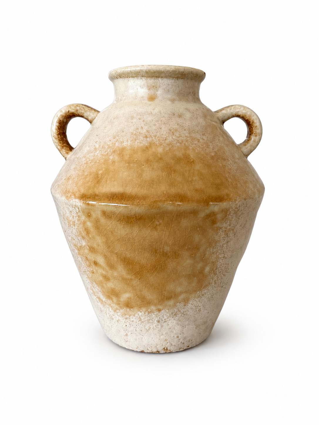Aged Cream Two-Handle Ceramic Vase