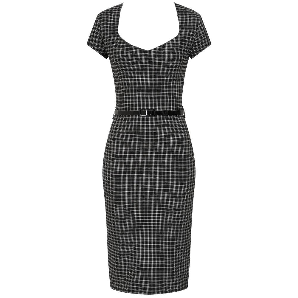 Black And White Check Office Work Bodycon Pencil Dress