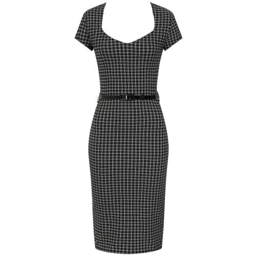 Black And White Check Office Work Bodycon Pencil Dress