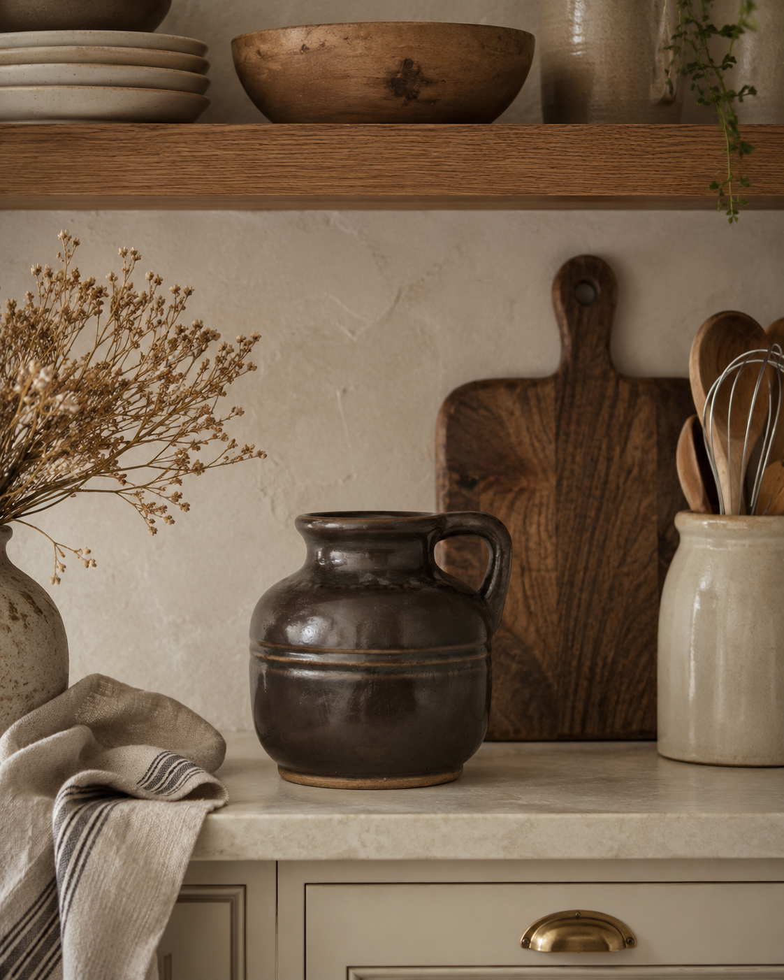 Dark Brown Terracotta Jar with Handle