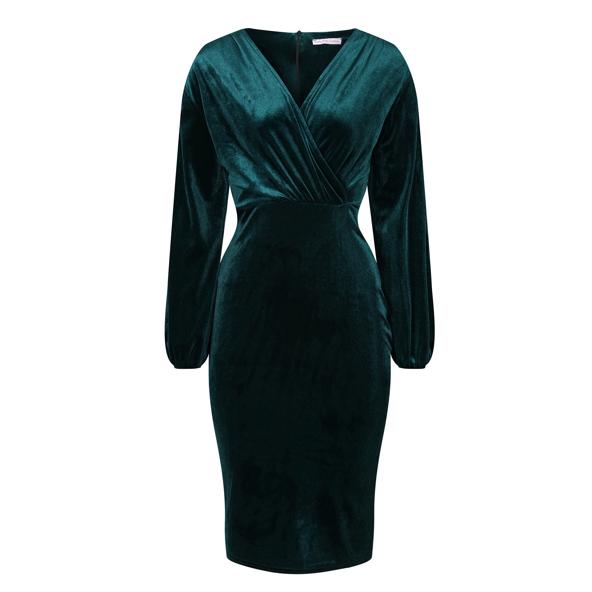 Green Velour Crossover Top Long Sleeve Wiggle Pencil Dress