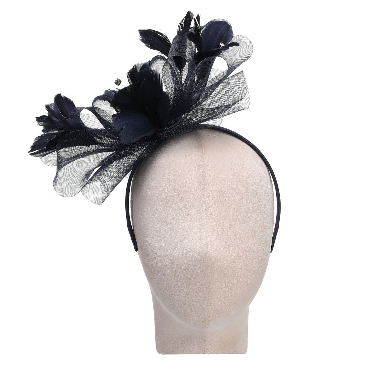 Royal Ascot Navy Feather Fascinator With Bow Detail