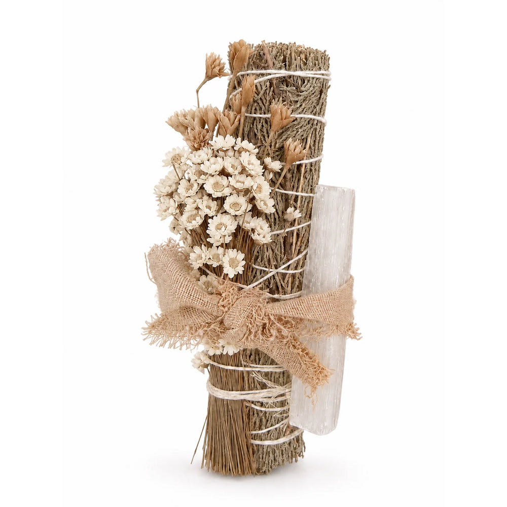 Large Juniper, Selenite & Dried Flower Smudge Bundle