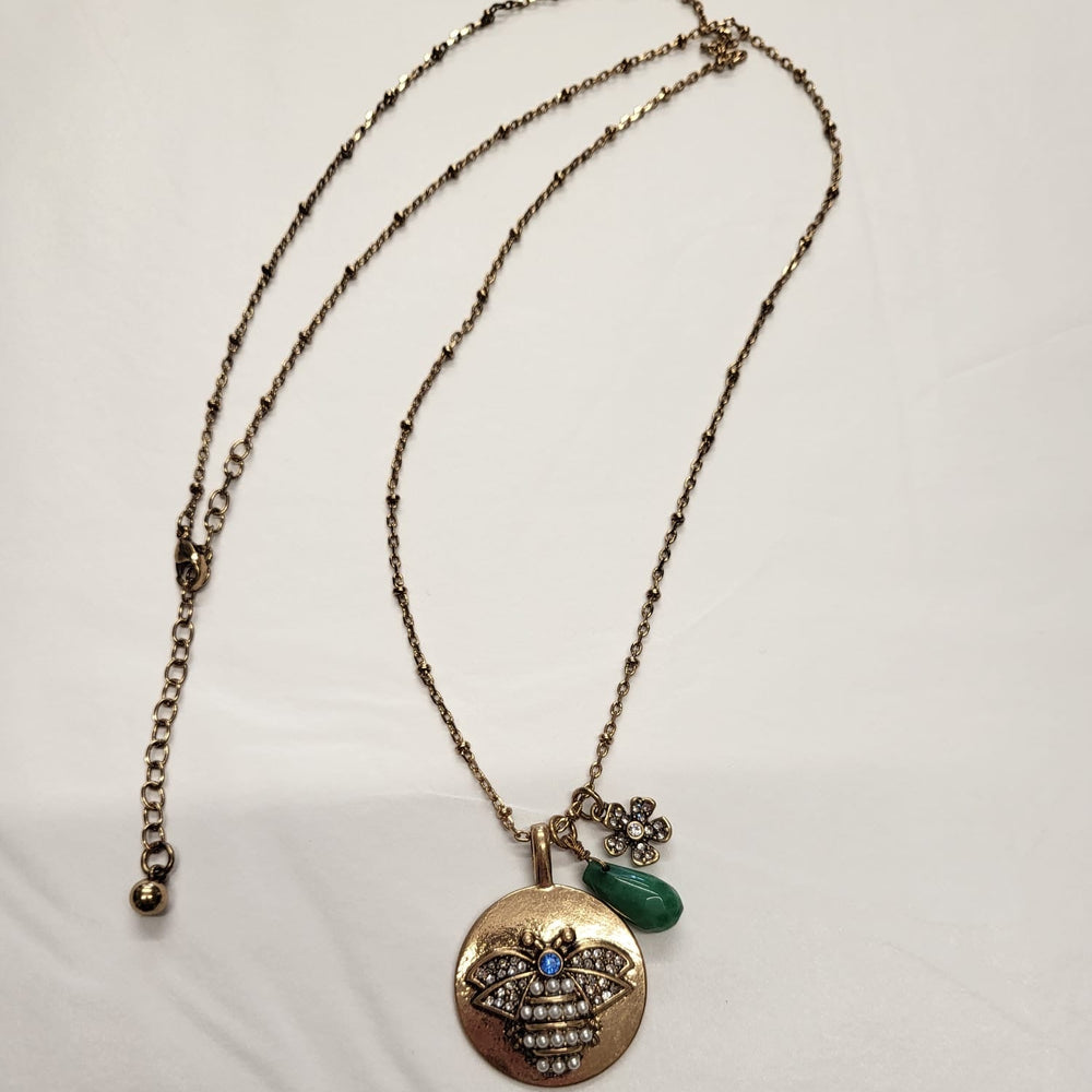 Gold And Pearl Bee Long Chain Necklace