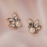 Vintage Crystal Earrings: Leaf And Pearl Stud Earrings - Pretty Kitty Fashion