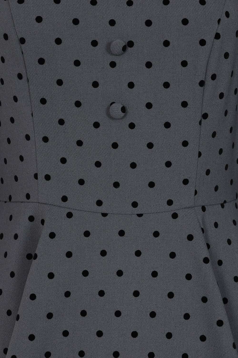 1950s Vintage Style Grey Polka Dot Swing Dress with 3/4 Sleeves & Pockets
