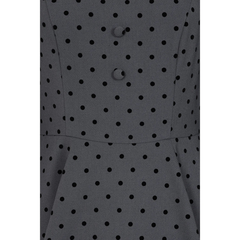 1950s Vintage Style Grey Polka Dot Swing Dress with 3/4 Sleeves & Pockets