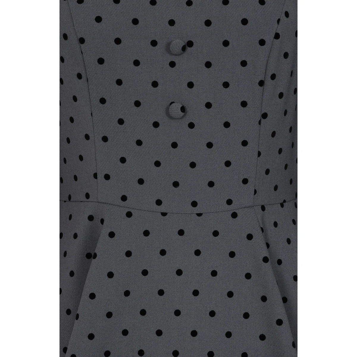 1950s Vintage Style Grey Polka Dot Swing Dress with 3/4 Sleeves & Pockets
