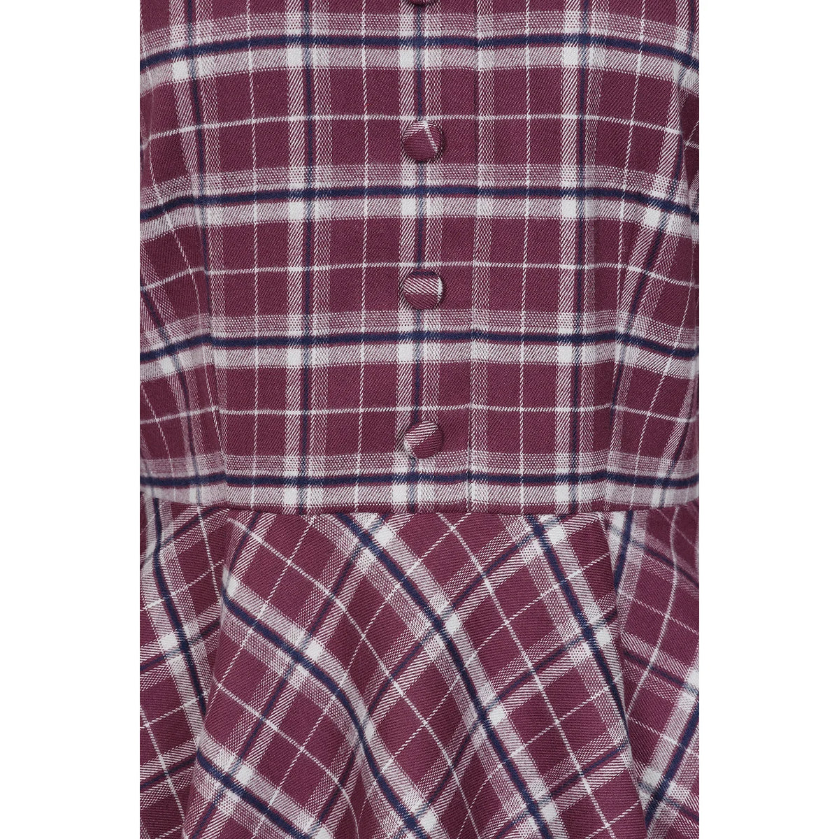 1950s Style Purple Tartan Check Burns Swing Dress Fit and Flare Neck 3/4 Sleeve Dress with Pockets