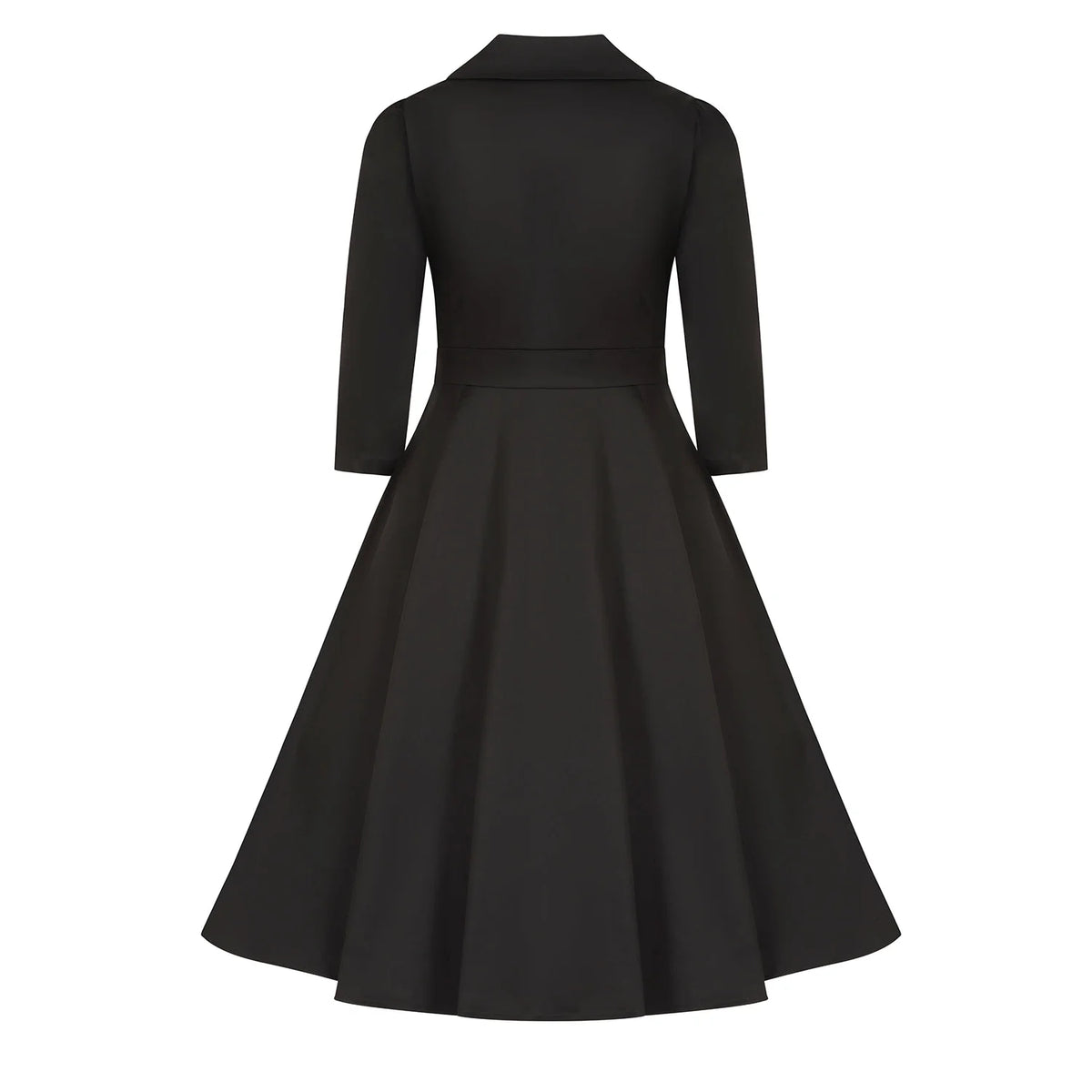 1950s Style Black Cotton Tea Dress with Lapel Collar