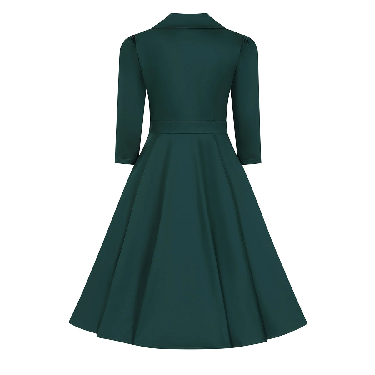1950s Style Green Cotton Tea Dress with Lapel Collar.