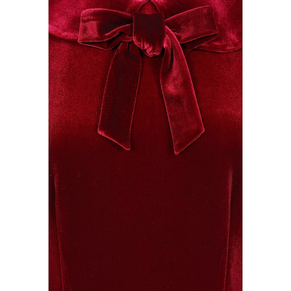 1950s Vintage Style Claret Wine Red Velvet Swing Dress with Bow Collar