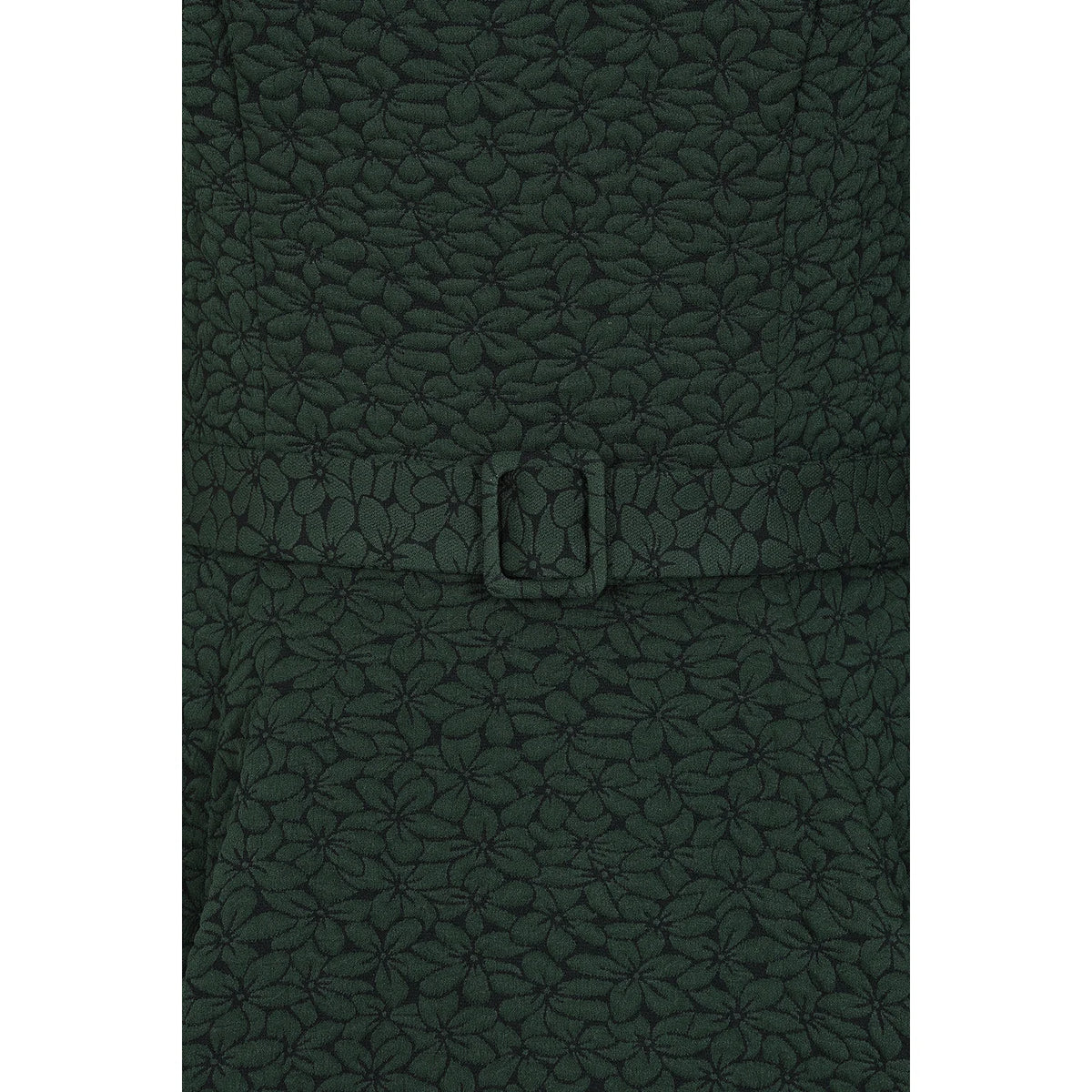 1950s Vintage Style Forest Green Embossed Floral Dress With Pockets