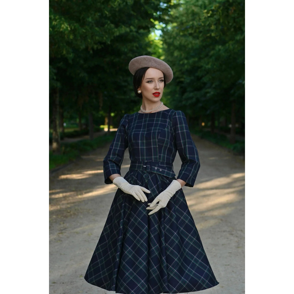 1950s Navy Green Tartan Burns Swing Dress Fit and Flare 3/4 Sleeve Dress with Pockets (Copy)