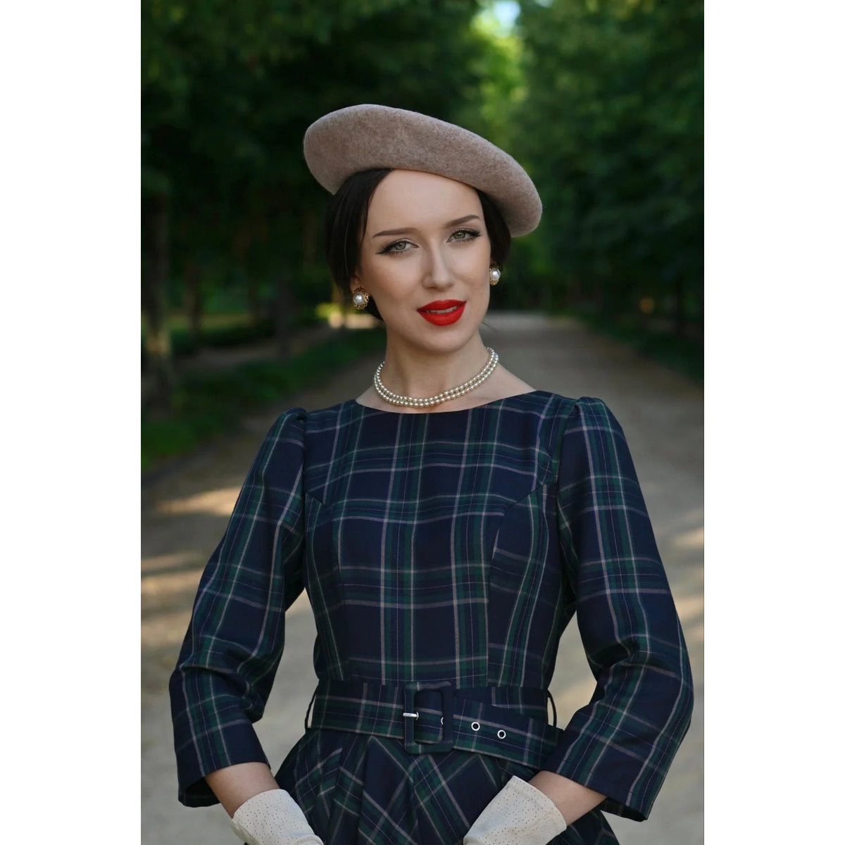 1950s Navy Green Tartan Burns Swing Dress Fit and Flare 3/4 Sleeve Dress with Pockets (Copy)