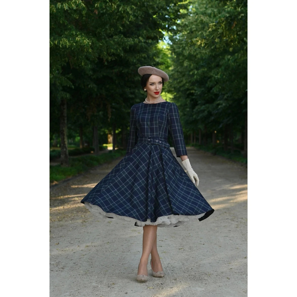 1950s Navy Green Tartan Burns Swing Dress Fit and Flare 3/4 Sleeve Dress with Pockets (Copy)