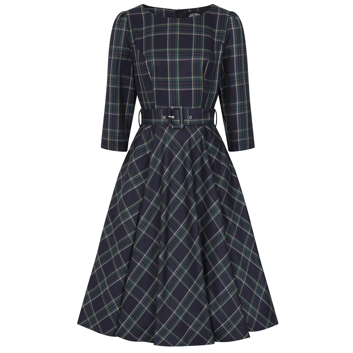 1950s Navy Green Tartan Burns Swing Dress Fit and Flare 3/4 Sleeve Dress with Pockets (Copy)