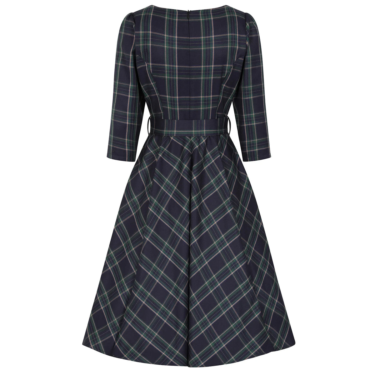 1950s Navy Green Tartan Burns Swing Dress Fit and Flare 3/4 Sleeve Dress with Pockets (Copy)