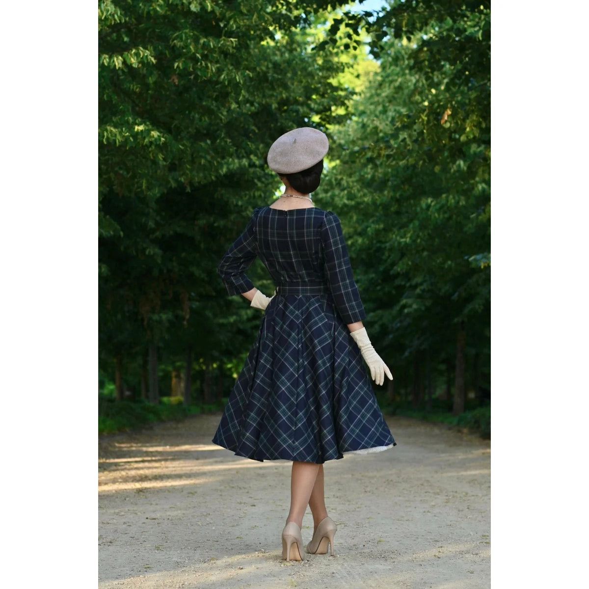 1950s Navy Green Tartan Burns Swing Dress Fit and Flare 3/4 Sleeve Dress with Pockets (Copy)
