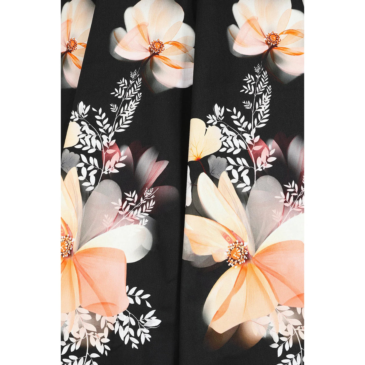 1950s Style Black Floral Border Print Swing Dress with 3/4 Sleeves And Pockets