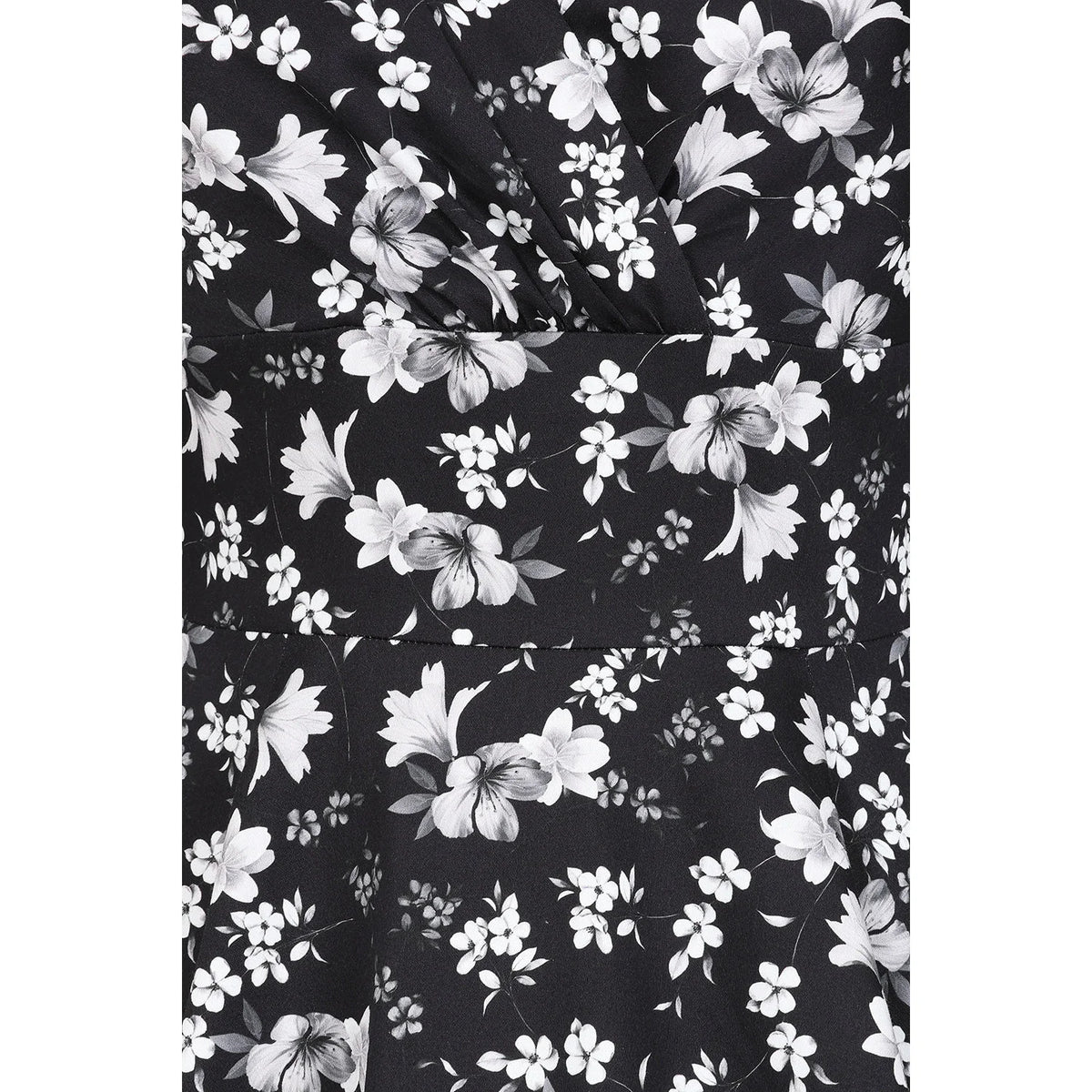 1950s Monochrome Floral Swing Dress with Sweetheart Neck