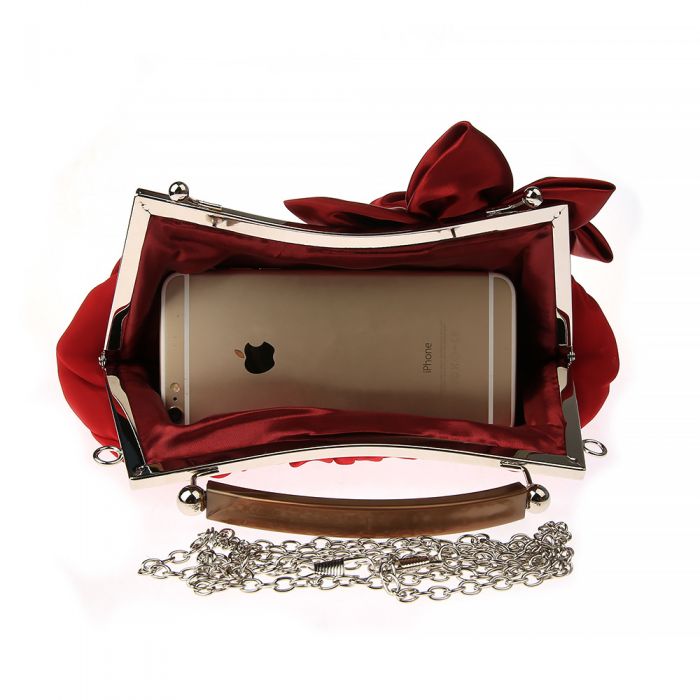 Silver Rose Satin Clutch Handbag