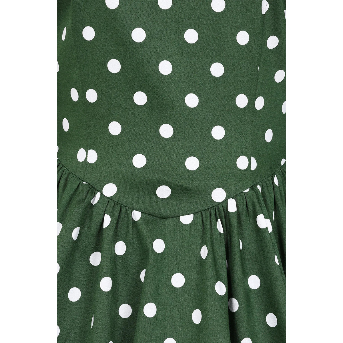 1950s Style Green Polka Dot Cotton Swing Dress with 3/4 Sleeves & Pockets