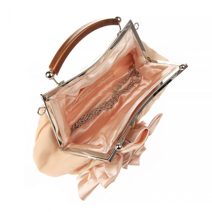 Silver Rose Satin Clutch Handbag