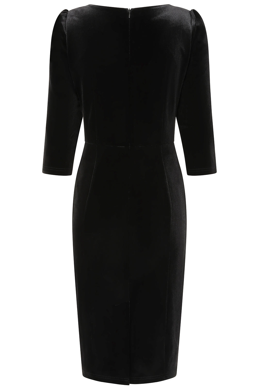 1950s Style Black Velvet Wiggle Dress Sweetheart Neck