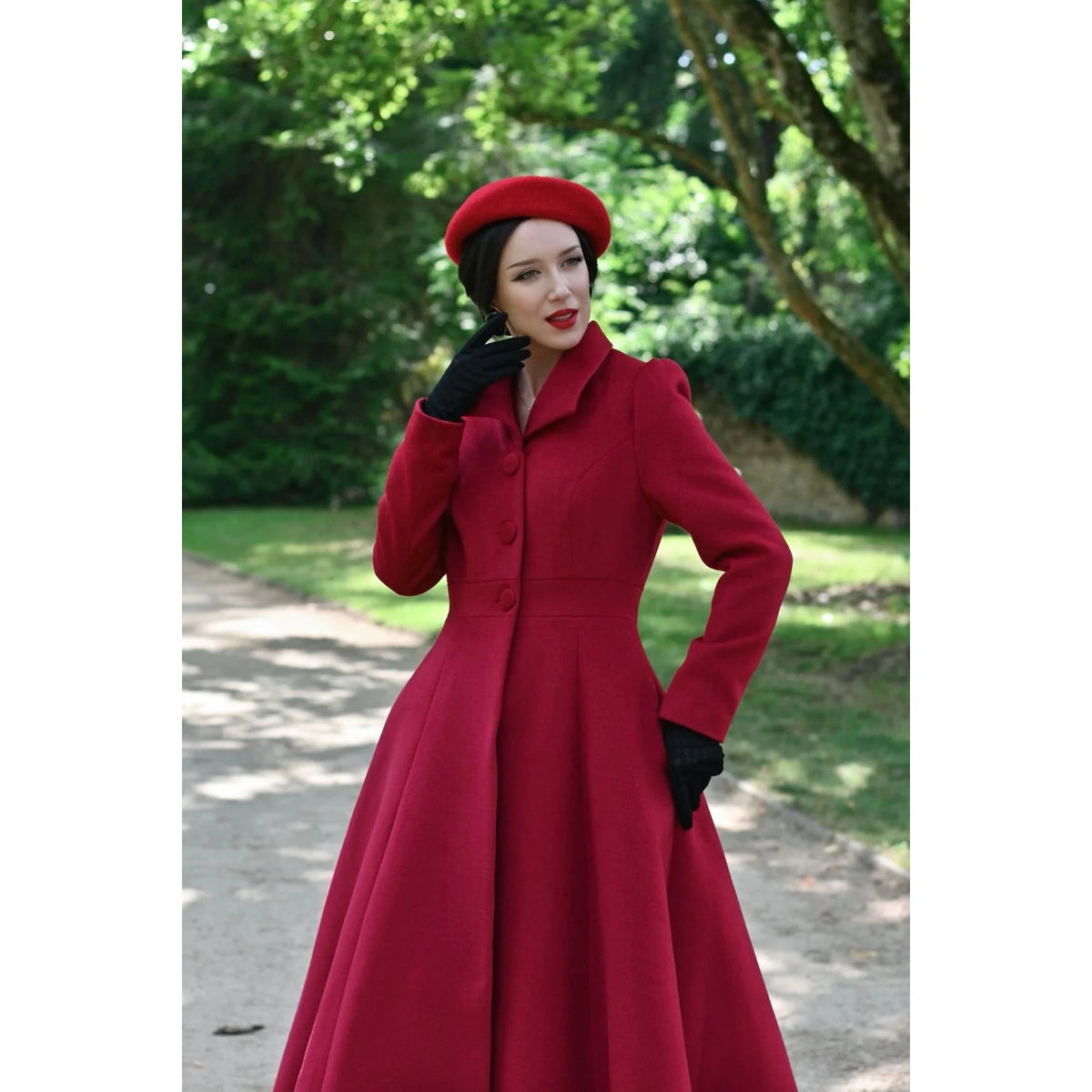 1940s Vintage Style Red Swing Coat with Pointed Collar