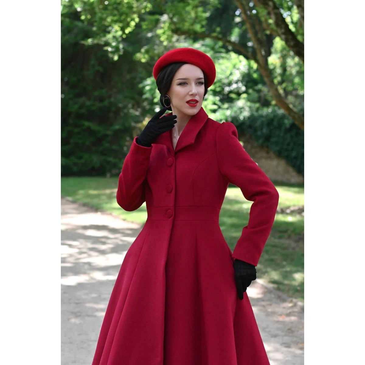 1940s Vintage Style Red Swing Coat with Pointed Collar
