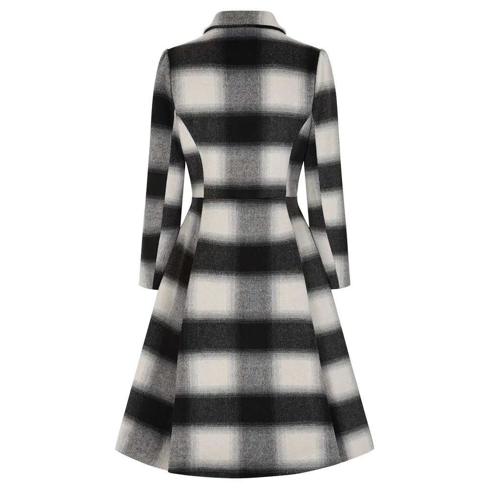 1950s Vintage Style Grey Check Wool Blend Swing Coat