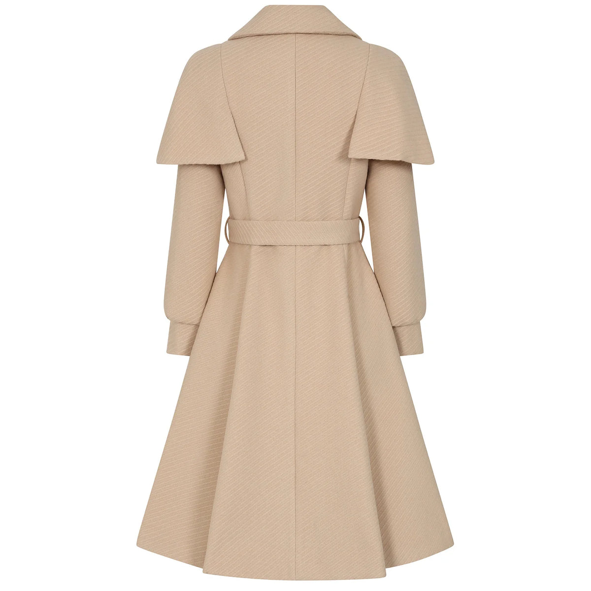 1940s Vintage Style Beige Belted Cape Swing Coat.