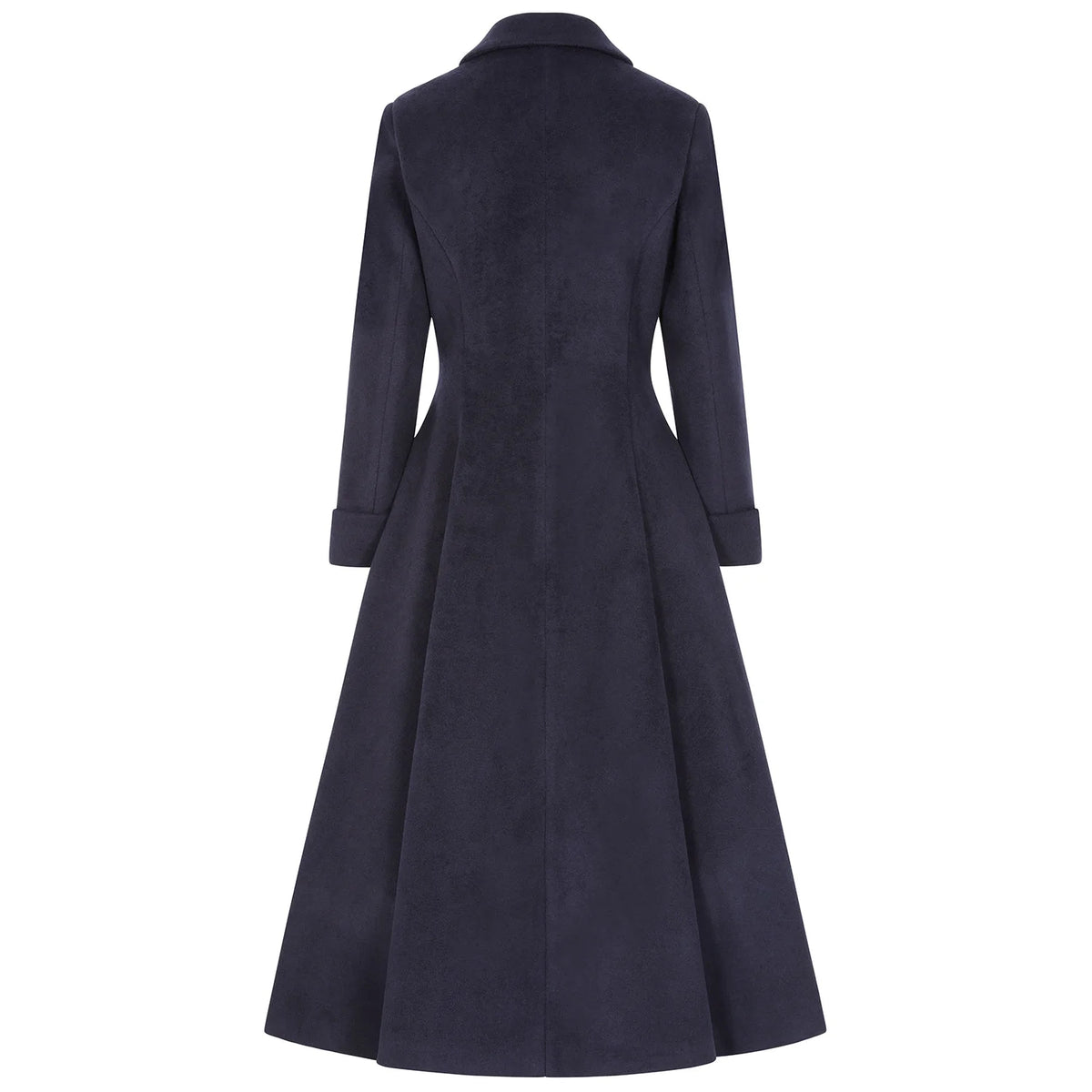 1950s Vintage Style Navy Swing Shawl Collar Double Breasted Long Lined Coat