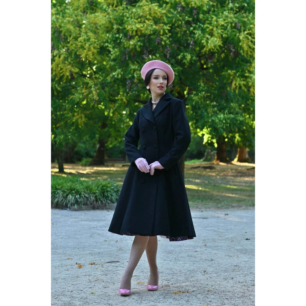 1950s Vintage Style Black Double Breasted Swing Coat