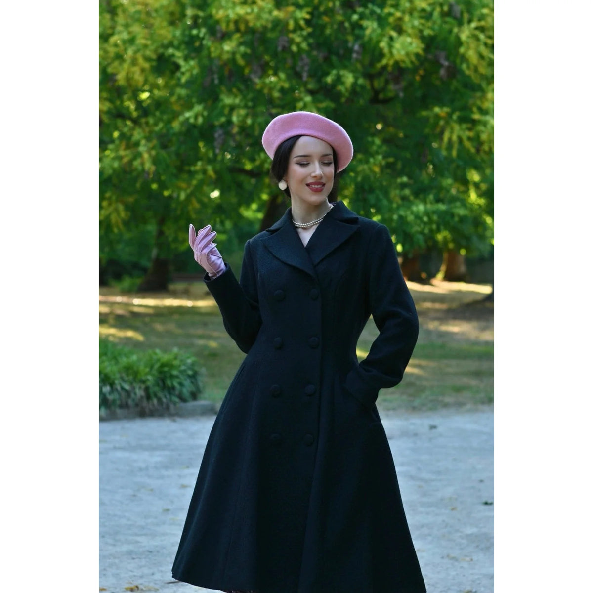 1950s Vintage Style Black Double Breasted Swing Coat