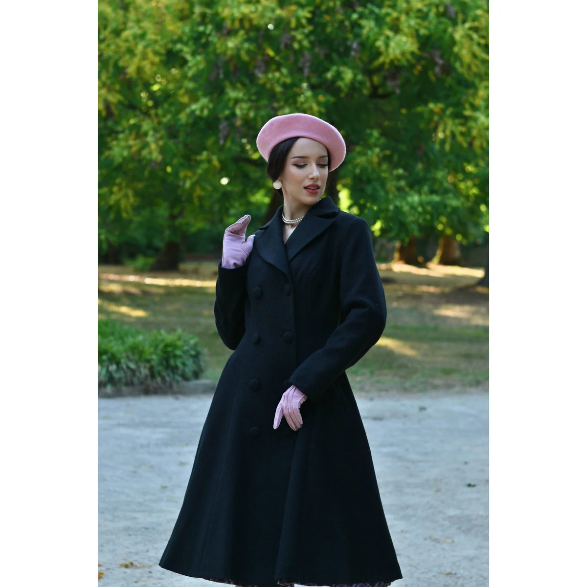 1950s Vintage Style Black Double Breasted Swing Coat