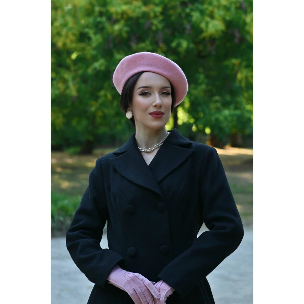 1950s Vintage Style Black Double Breasted Swing Coat