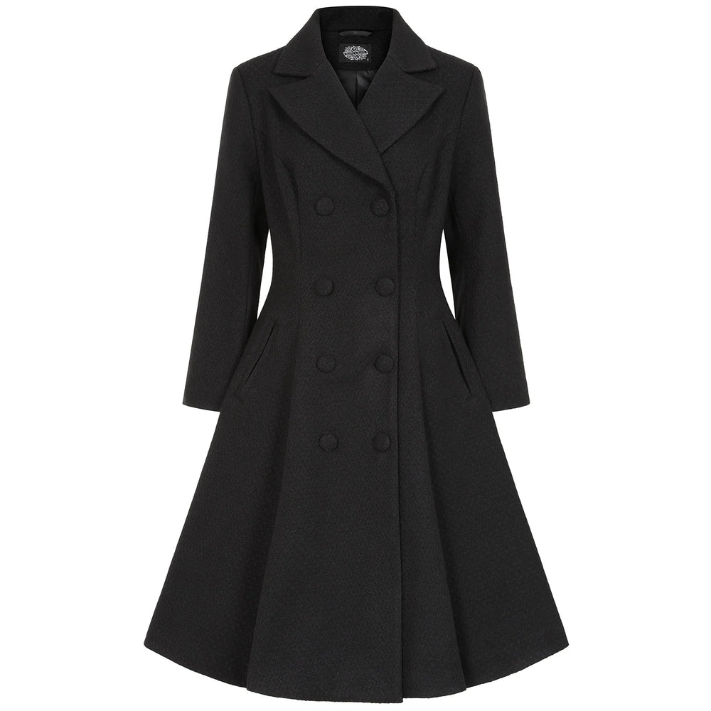 1950s Vintage Style Black Double Breasted Swing Coat