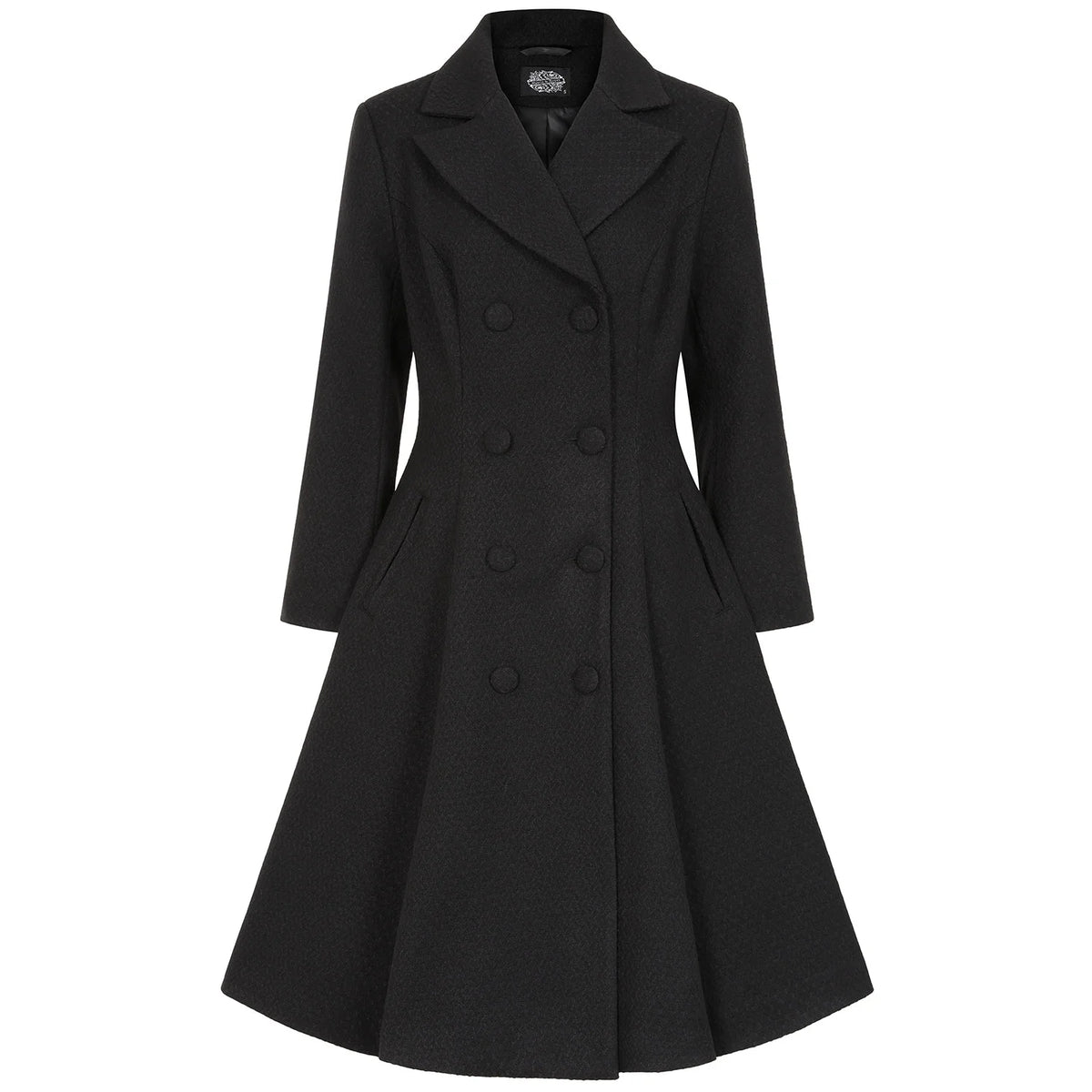 1950s Vintage Style Black Double Breasted Swing Coat