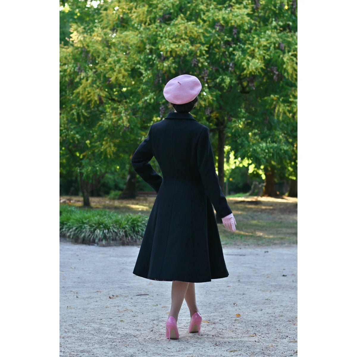 1950s Vintage Style Black Double Breasted Swing Coat