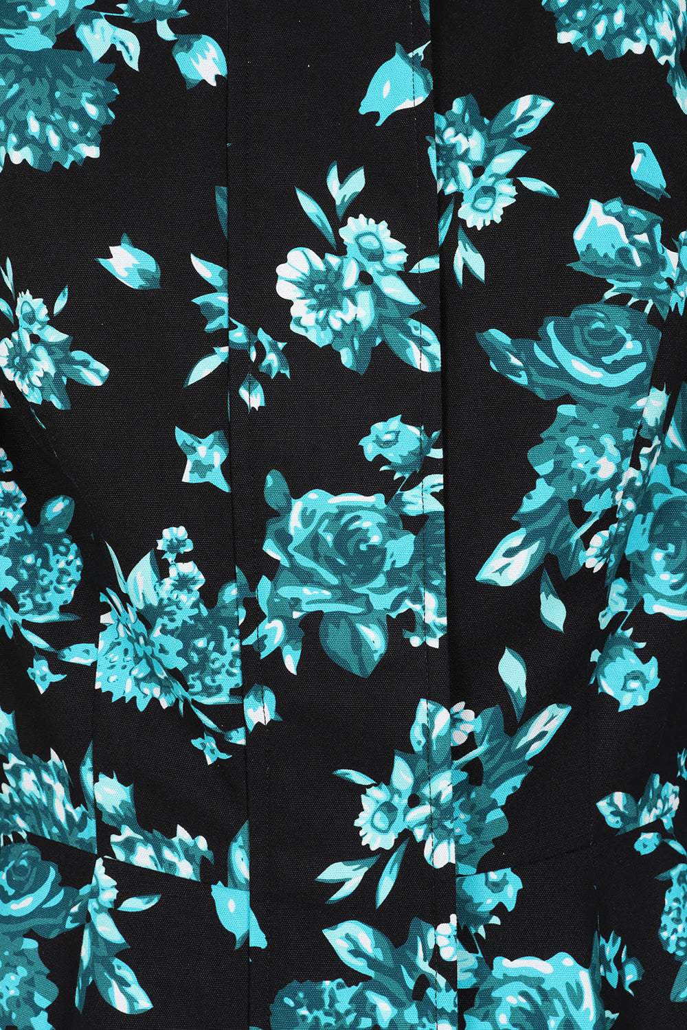 1950s Style Black Teal Floral Hooded Swing Coat