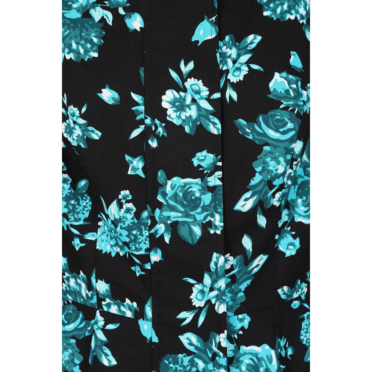 1950s Style Black Teal Floral Hooded Swing Coat