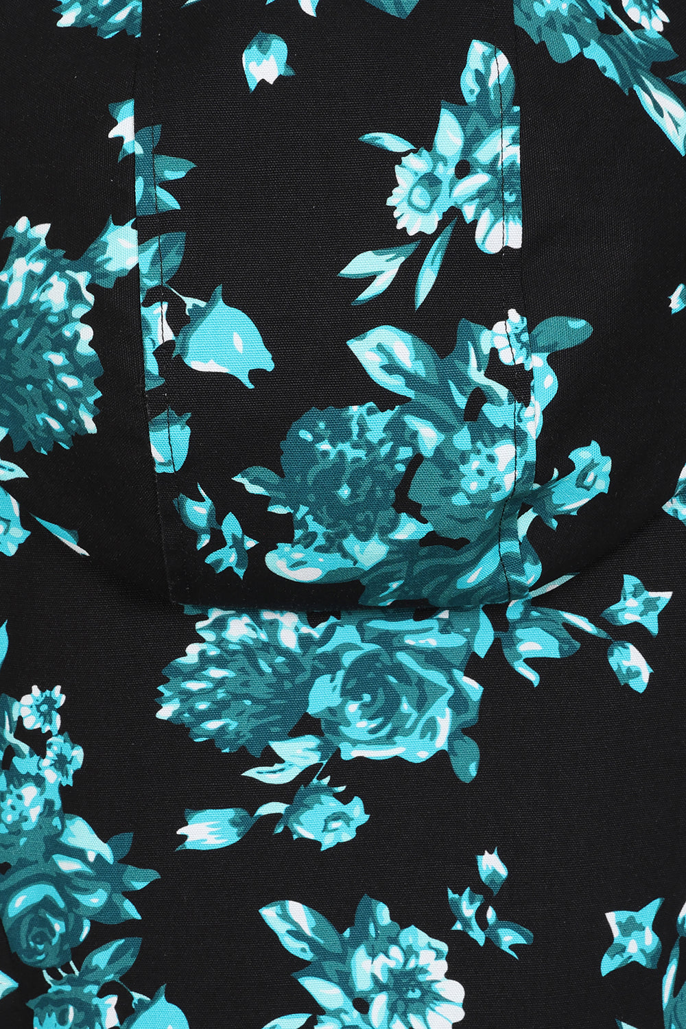 1950s Style Black Teal Floral Hooded Swing Coat