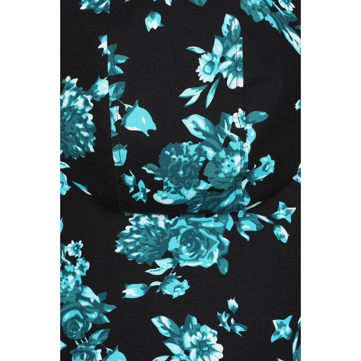 1950s Style Black Teal Floral Hooded Swing Coat