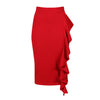 Red Waterfall Ruffle Pencil Skirt