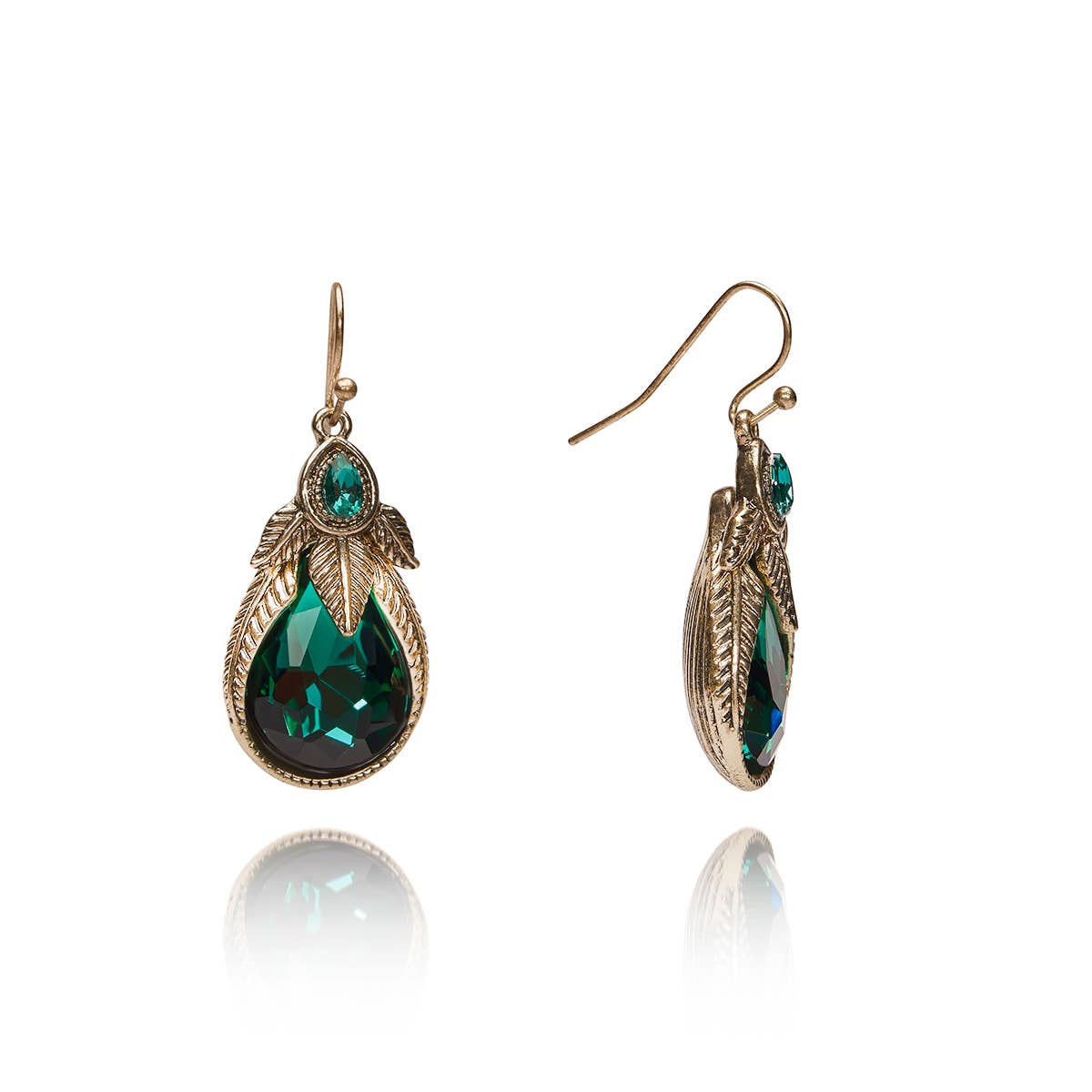 Emerald Art Nouveau Palm Leaf Earrings - Pretty Kitty Fashion