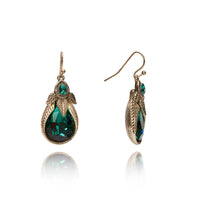 Emerald Art Nouveau Palm Leaf Earrings - Pretty Kitty Fashion