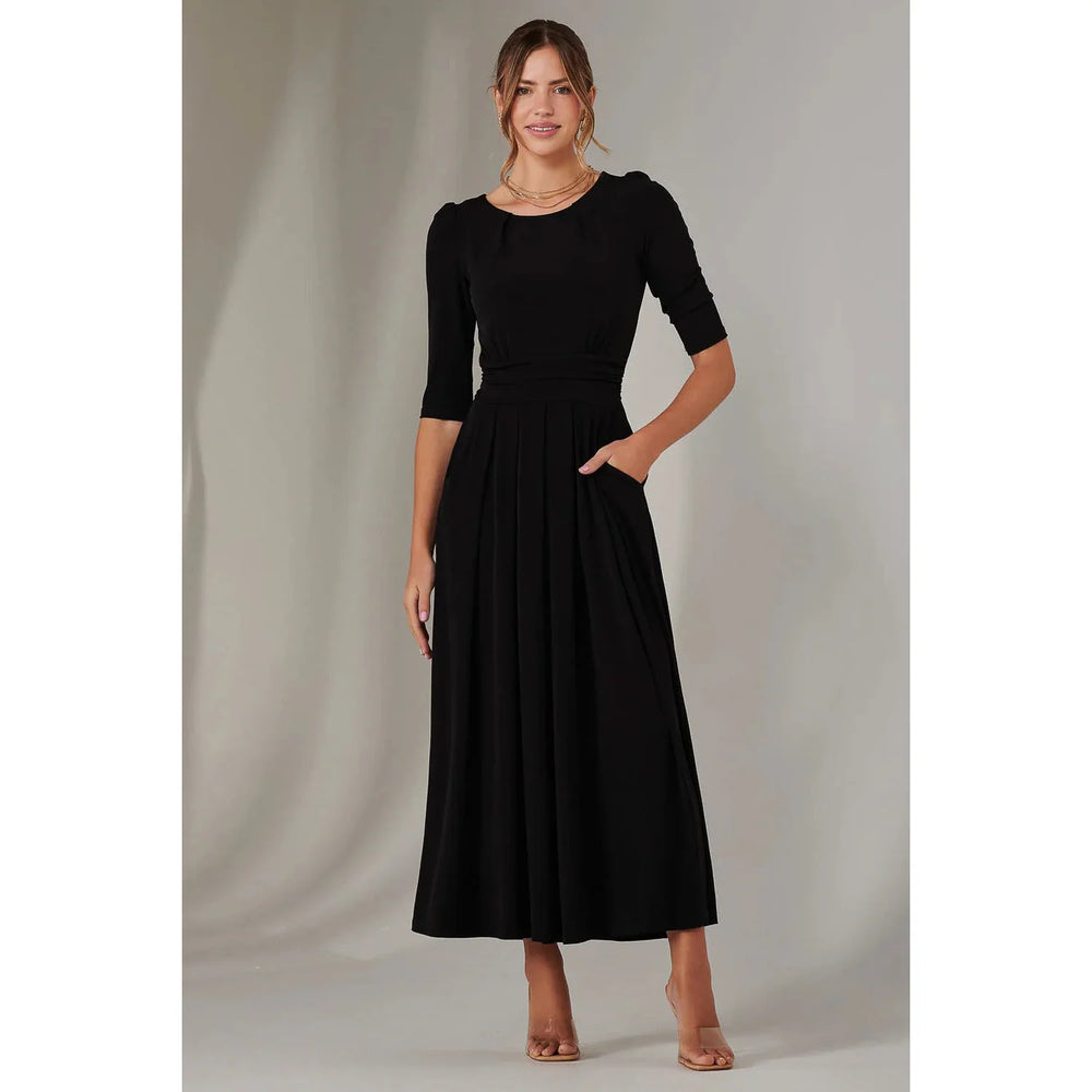 Jolie Moi 3/4 Sleeve Black Midaxi Dress