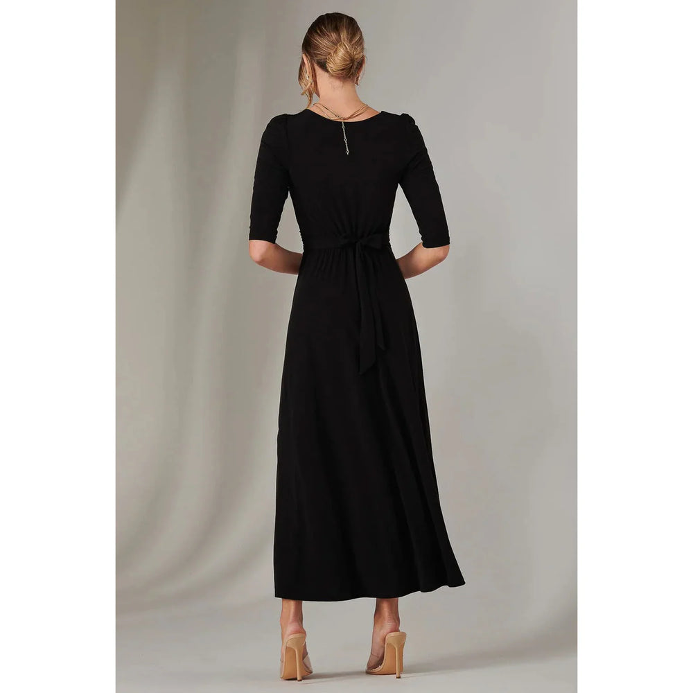 Jolie Moi 3/4 Sleeve Black Midaxi Dress